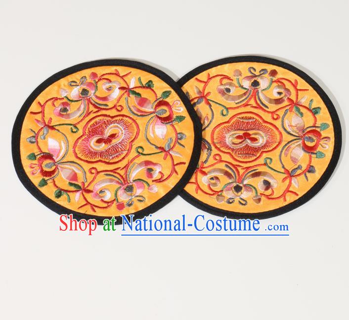 Chinese Traditional Household Accessories Classical Embroidered Yellow Brocade Teacup Mat