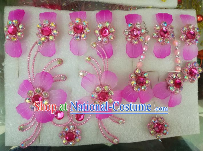 Chinese Traditional Beijing Opera Hair Accessories Peking Opera Princess Purple Flowers Hairpins Complete Set for Adults