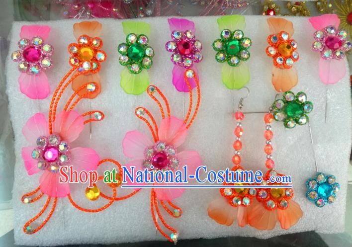 Chinese Traditional Beijing Opera Hair Accessories Peking Opera Princess Colorful Flowers Hairpins Complete Set for Adults