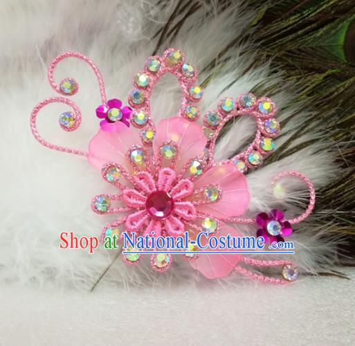 Chinese Traditional Beijing Opera Actress Hair Accessories Peking Opera Princess Pink Flowers Hairpins for Adults