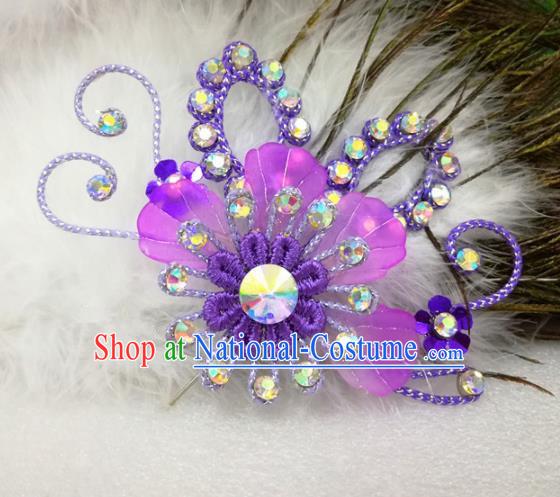 Chinese Traditional Beijing Opera Actress Hair Accessories Peking Opera Princess Purple Flowers Hairpins for Adults