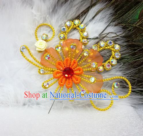 Chinese Traditional Beijing Opera Actress Hair Accessories Peking Opera Princess Yellow Flowers Hairpins for Adults