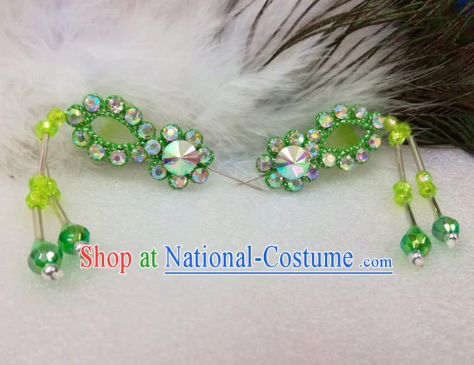 Chinese Traditional Beijing Opera Actress Hair Accessories Ancient Princess Green Hairpins for Adults