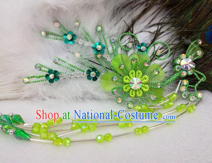 Chinese Traditional Beijing Opera Actress Green Flower Hairpins Hair Accessories for Adults