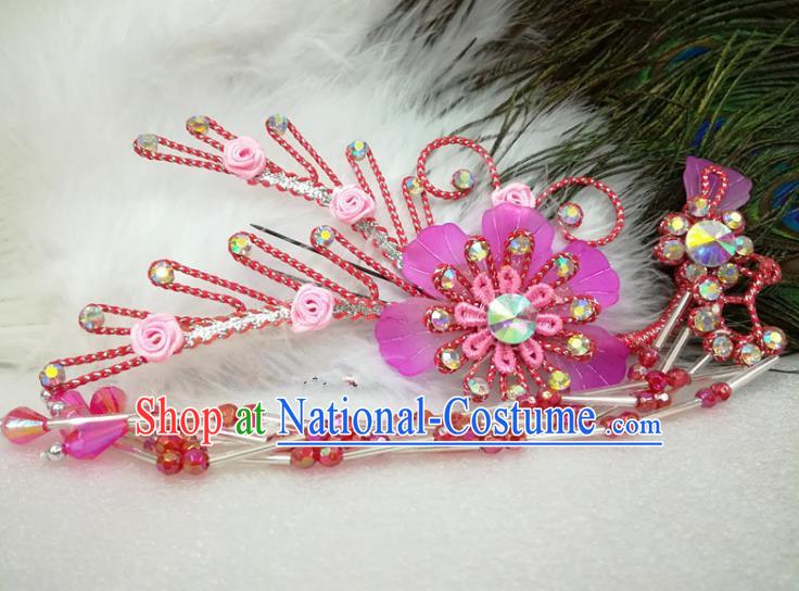 Chinese Traditional Beijing Opera Actress Purple Flower Hairpins Hair Accessories for Adults