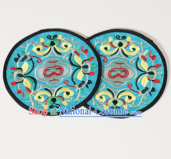 Chinese Traditional Household Accessories Classical Embroidered Blue Brocade Teacup Mat