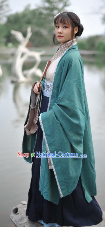 Chinese Ancient Swordswoman Green Hanfu Dress Jin Dynasty Young Lady Historical Costume Complete Set for Women