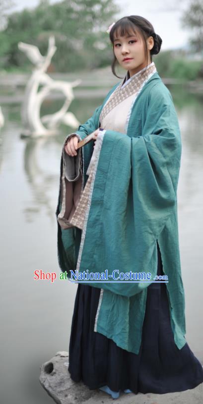 Chinese Ancient Swordswoman Green Hanfu Dress Jin Dynasty Young Lady Historical Costume Complete Set for Women