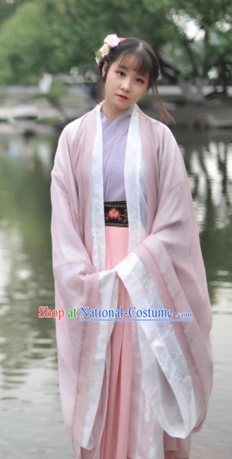 Chinese Ancient Princess Pink Hanfu Dress Jin Dynasty Young Lady Historical Costume Complete Set for Women