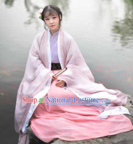 Chinese Ancient Princess Pink Hanfu Dress Jin Dynasty Young Lady Historical Costume Complete Set for Women