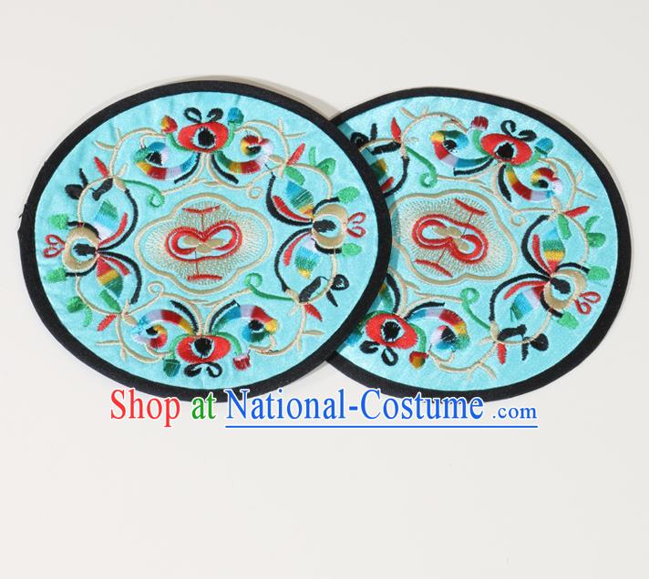 Chinese Traditional Household Accessories Classical Embroidered Light Blue Brocade Teacup Mat