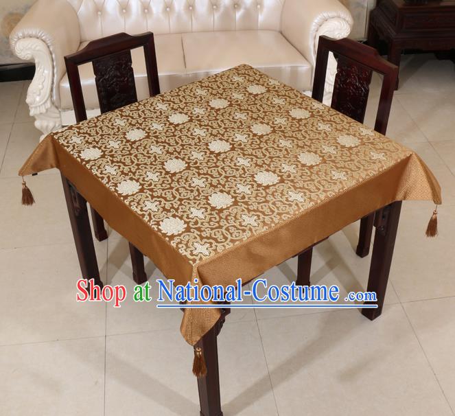 Chinese Traditional Lotus Pattern Bronze Brocade Desk Cloth Classical Satin Household Ornament Table Cover