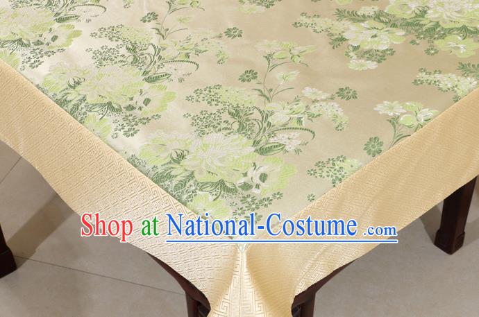 Chinese Traditional Peony Pattern Beige Brocade Desk Cloth Classical Satin Household Ornament Table Cover