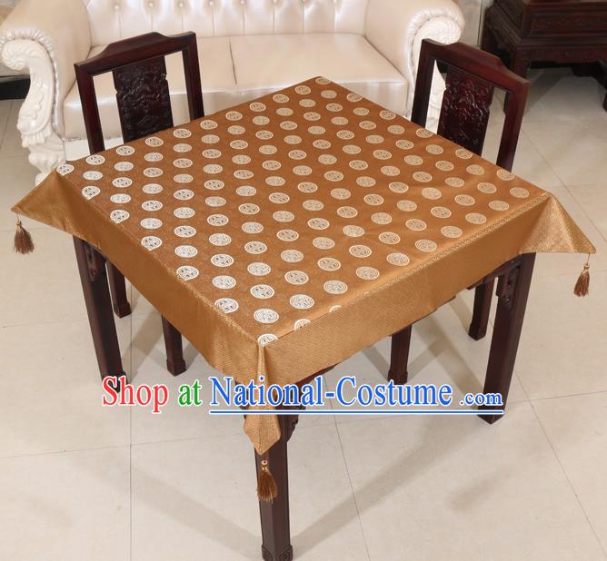 Chinese Traditional Longevity Pattern Bronze Brocade Desk Cloth Classical Satin Household Ornament Table Cover