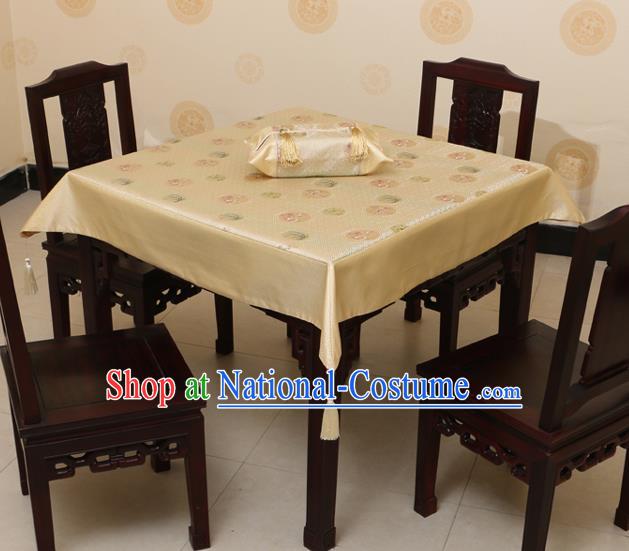 Chinese Traditional Orchid Bamboo Chrysanthemum Pattern Golden Brocade Desk Cloth Classical Satin Household Ornament Table Cover