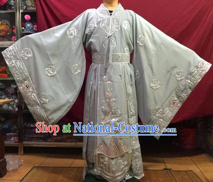 Chinese Traditional Beijing Opera Emperor Costume Peking Opera King Grey Embroidered Robe for Adults