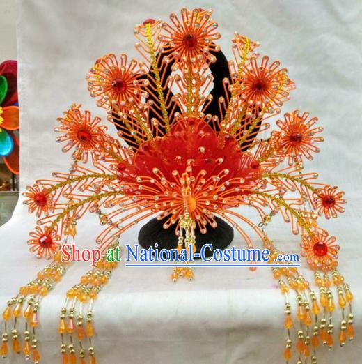 Chinese Traditional Beijing Opera Red Phoenix Coronet Princess Hair Accessories for Adults