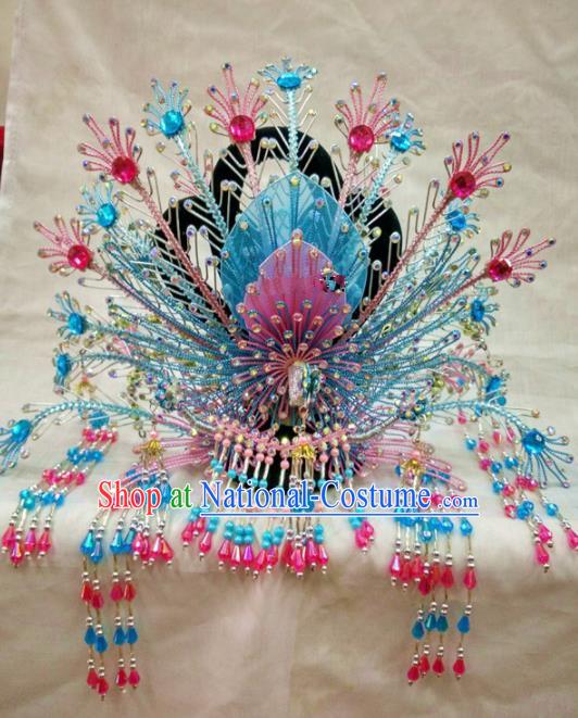 Chinese Traditional Beijing Opera Blue Phoenix Coronet Princess Hair Accessories for Adults