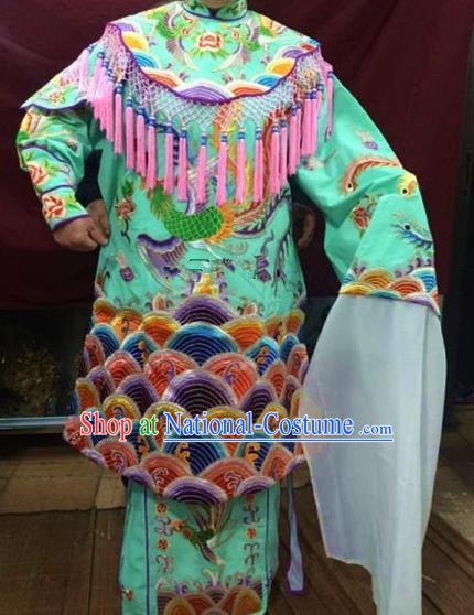 Chinese Traditional Beijing Opera Queen Green Water Sleeve Dress Peking Opera Actress Costume for Adults