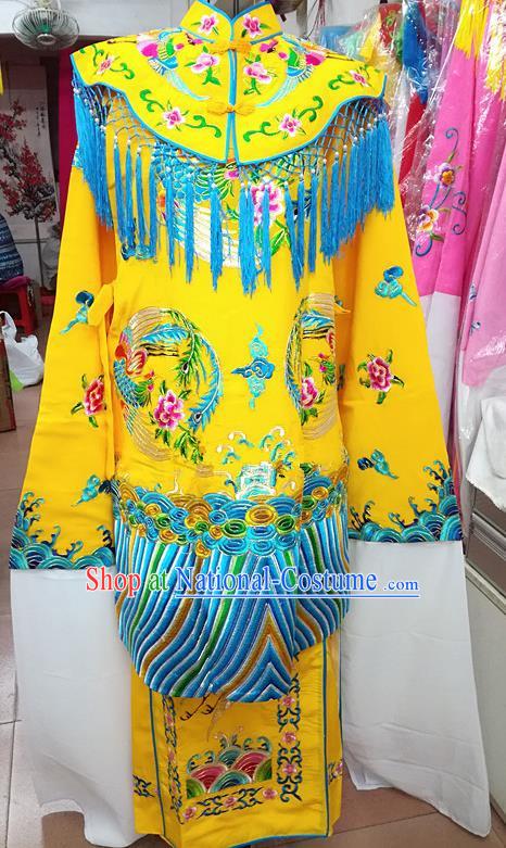 Chinese Traditional Beijing Opera Empress Yellow Embroidered Dress Peking Opera Actress Costume for Adults