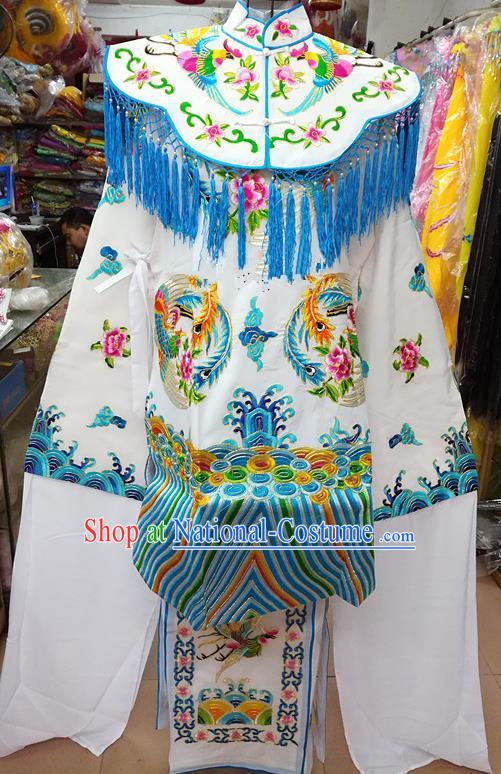 Chinese Traditional Beijing Opera Empress White Embroidered Dress Peking Opera Actress Costume for Adults