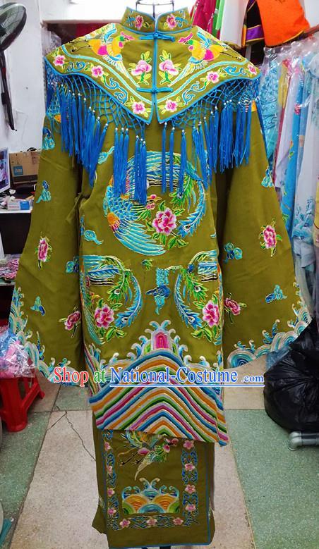 Chinese Traditional Beijing Opera Empress Green Embroidered Dress Peking Opera Actress Costume for Adults