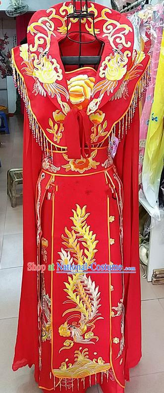 Chinese Traditional Beijing Opera Queen Red Embroidered Dress Peking Opera Actress Costume for Adults