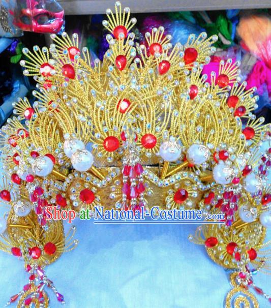 Chinese Traditional Beijing Opera Golden Phoenix Coronet Princess Hair Accessories for Adults