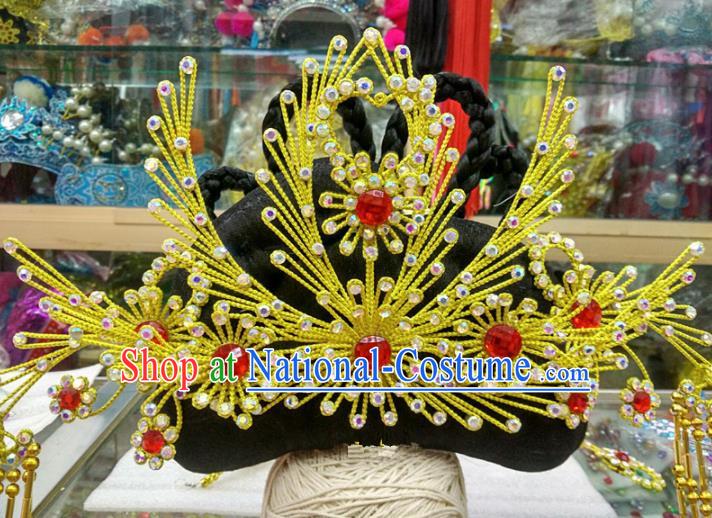 Chinese Traditional Beijing Opera Golden Phoenix Coronet Head Ornaments Hair Accessories for Adults