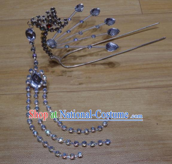 Chinese Traditional Beijing Opera Diva Crystal Phoenix Tassel Hairpins Princess Hair Accessories for Adults