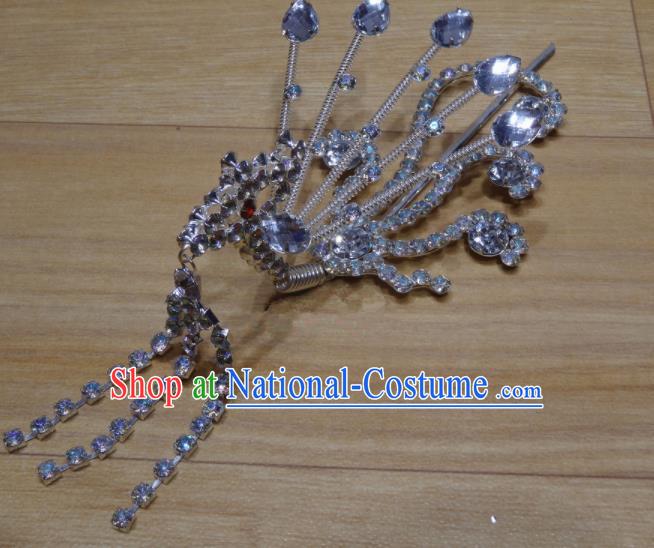 Chinese Traditional Beijing Opera Crystal Phoenix Tassel Hairpins Princess Hair Accessories for Adults