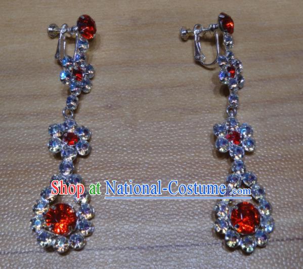 Chinese Traditional Beijing Opera Red Crystal Earrings Peking Opera Diva Ear Accessories for Adults