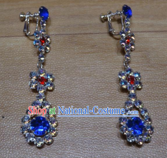 Chinese Traditional Beijing Opera Royalblue Crystal Earrings Peking Opera Diva Ear Accessories for Adults