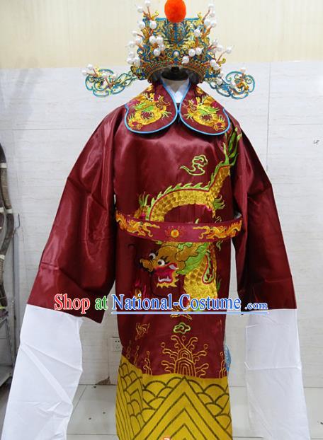 Chinese Traditional Beijing Opera Prime Minister Red Embroidered Robe Peking Opera Old Men Costume for Adults