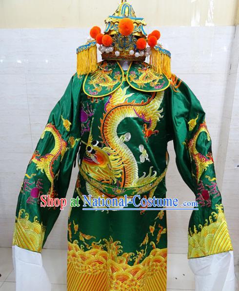 Chinese Traditional Beijing Opera Chancellor Green Embroidered Robe Peking Opera Old Men Costume for Adults