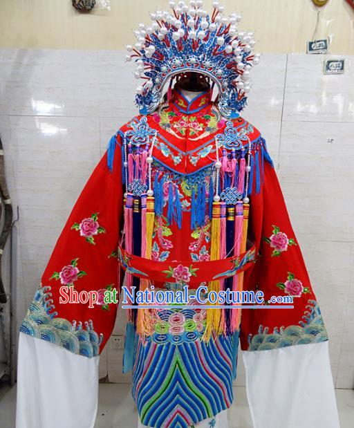 Chinese Traditional Beijing Opera Actress Red Embroidered Dress Peking Opera Imperial Concubine Costume for Adults