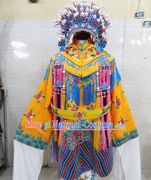 Chinese Traditional Beijing Opera Actress Yellow Embroidered Dress Peking Opera Imperial Concubine Costume for Adults