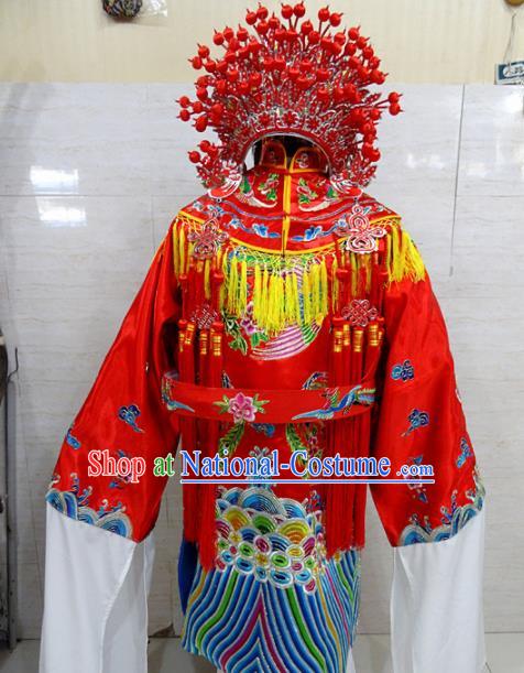 Chinese Traditional Beijing Opera Actress Red Embroidered Robe Peking Opera Queen Costume for Adults