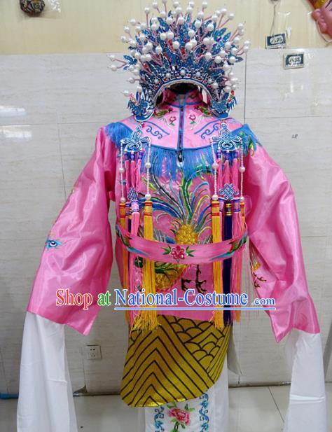 Chinese Traditional Beijing Opera Old Female Pink Embroidered Phoenix Robe Peking Opera Costume for Adults