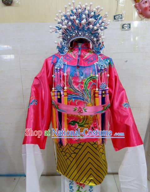 Chinese Traditional Beijing Opera Queen Pink Embroidered Phoenix Robe Peking Opera Costume for Adults