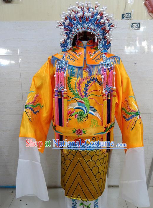 Chinese Traditional Beijing Opera Queen Golden Embroidered Phoenix Robe Peking Opera Costume for Adults