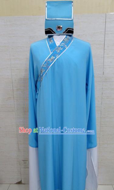 Chinese Traditional Beijing Opera Scholar Blue Robe Peking Opera Niche Costume for Adults