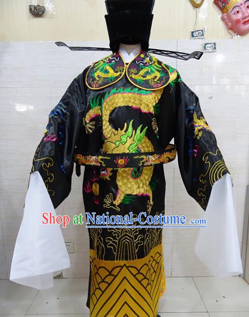 Chinese Traditional Beijing Opera Prime Minister Black Embroidered Robe Peking Opera Old Men Costume for Adults