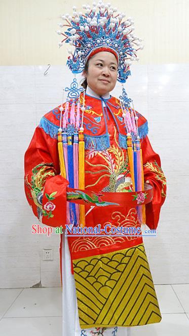 Chinese Traditional Beijing Opera Bride Red Embroidered Dress Peking Opera Diva Costume for Adults