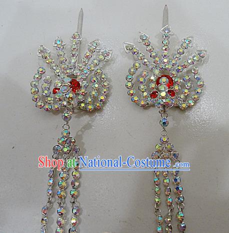 Chinese Traditional Beijing Opera Crystal Phoenix Tassel Hairpins Princess Hair Accessories for Adults