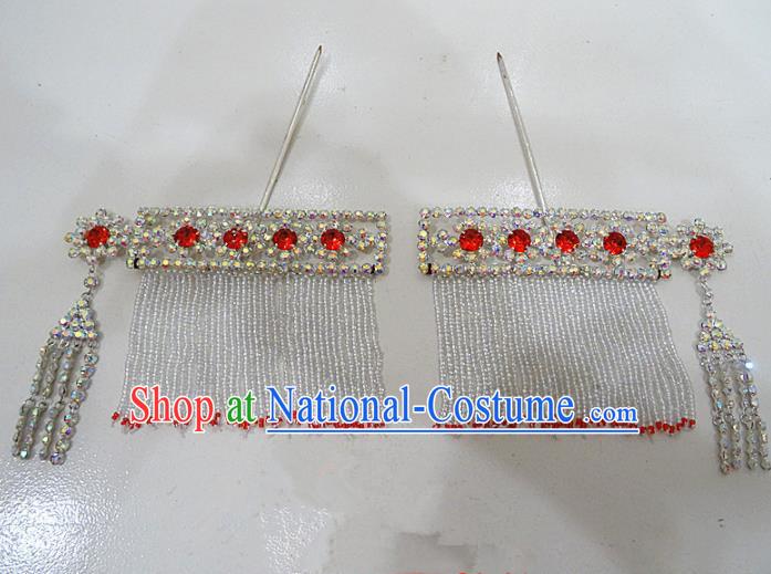 Chinese Traditional Beijing Opera Diva Sidebums Hairpins Princess Crystal Hair Clip Hair Accessories for Adults