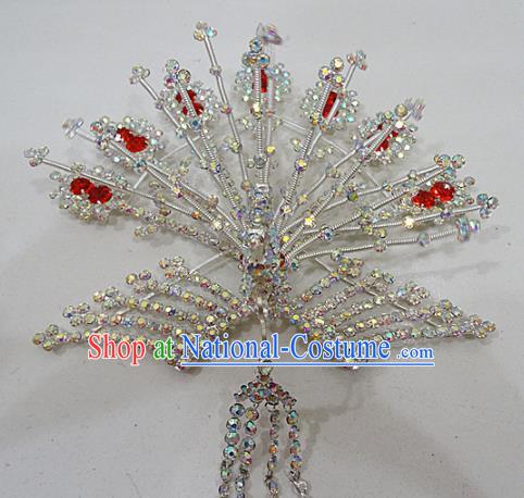 Chinese Traditional Beijing Opera Diva Crystal Phoenix Hairpins Princess Hair Clip Hair Accessories for Adults