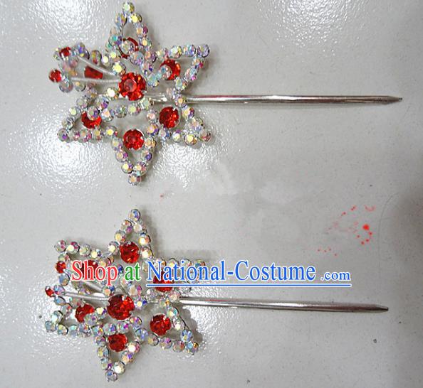 Chinese Traditional Beijing Opera Diva Red Crystal Hexagon Hairpins Princess Hair Clip Hair Accessories for Adults