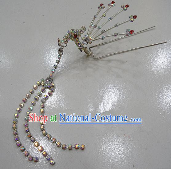 Chinese Traditional Beijing Opera Diva Crystal Phoenix Hairpins Princess Tassel Hair Clip Hair Accessories for Adults