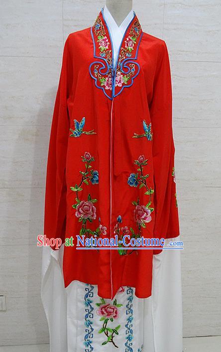 Chinese Traditional Beijing Opera Embroidered Peony Red Dress Peking Opera Diva Costume for Adults